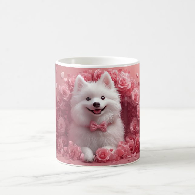 American Eskimo with Roses - Valentine's Day Coffee Mug (Center)