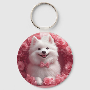 American Eskimo with Roses - Valentine's Day Keychain