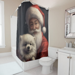 American Eskimo with Santa Claus Festive Christmas