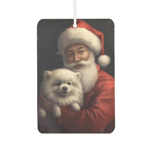 American Eskimo with Santa Claus Festive Christmas Air Freshener (Front)