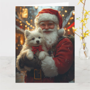 American Eskimo With Santa Claus Festive Christmas Card