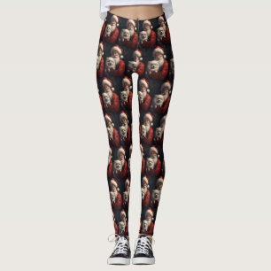 American Eskimo with Santa Claus Festive Christmas Leggings