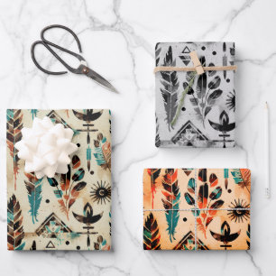 American Ethnic Tribal Art Watercolor Pattern Wrapping Paper Sheet