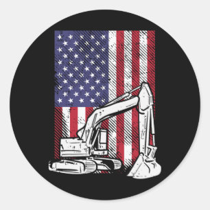 American Excavator Fourth Boys 4th Of July Toddler Classic Round Sticker