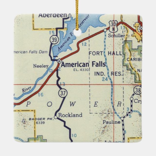 American Falls ID Vintage Map Ceramic Ornament (Back)