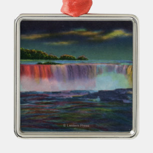 American Falls Illuminated at Night during Winte Metal Ornament