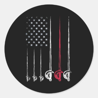 American Fencing Gear Patriotic USA Flag Fencer Classic Round Sticker