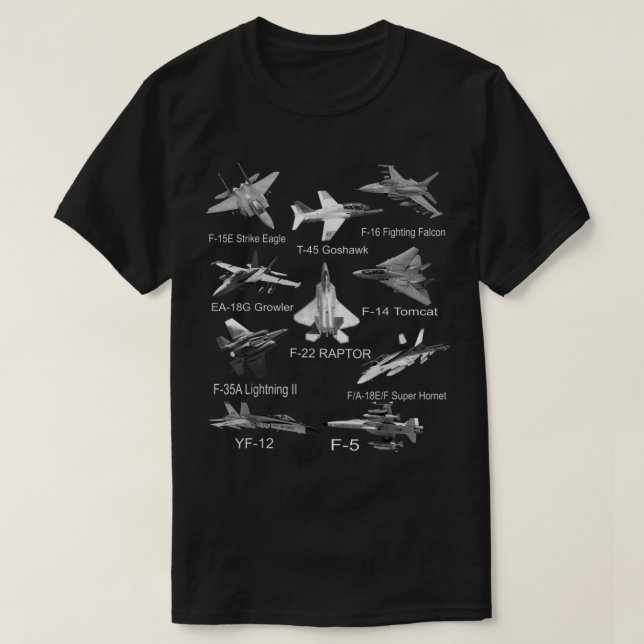 American Fighters Jets F22 Raptor F14 Tomcat Plane T-Shirt (Design Front)