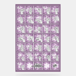 American Finger Alphabet 4 - purple / Acrylic Sign