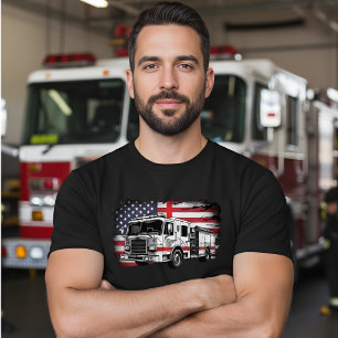 American Firefighter Flag & Fire Truck T-Shirt