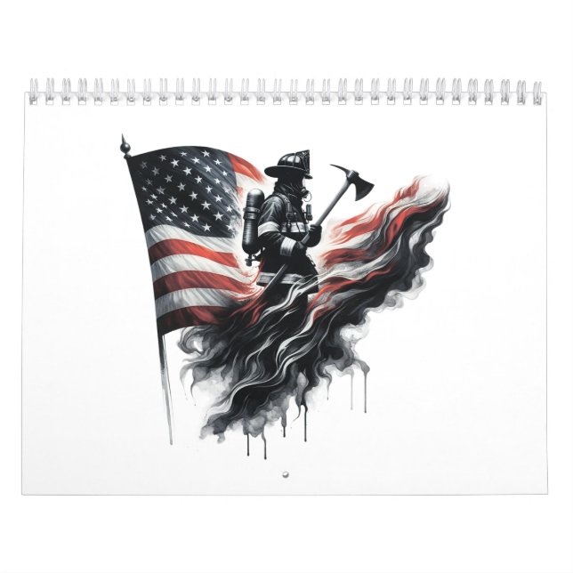  American firefighter.Flag of the United States. Calendar (Cover)