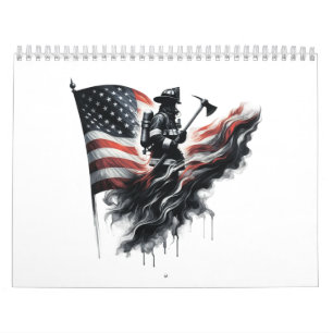  American firefighter.Flag of the United States. Calendar