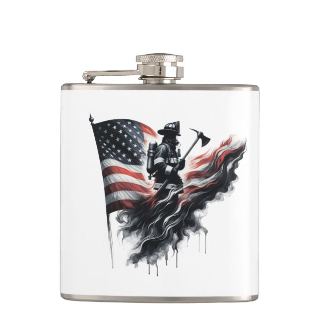  American firefighter.Flag of the United States. Hip Flask (Front)