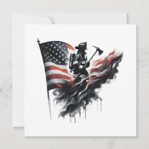  American firefighter.Flag of the United States. Holiday Card