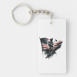 American firefighter.Flag of the United States. Keychain