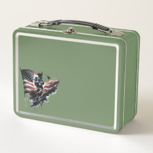  American firefighter.Flag of the United States. Metal Lunch Box
