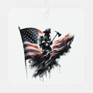 American firefighter.Flag of the United States. Metal Ornament