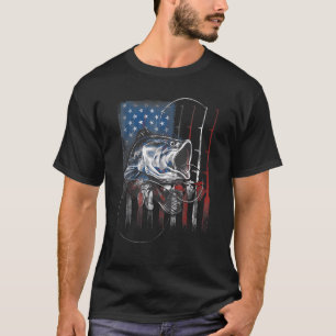 American Fish Fishing Patriotic USA Flag For Men W T-Shirt