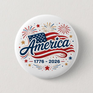 American Flag 1776 2026 Fireworks Stars 2 Inch Round Button