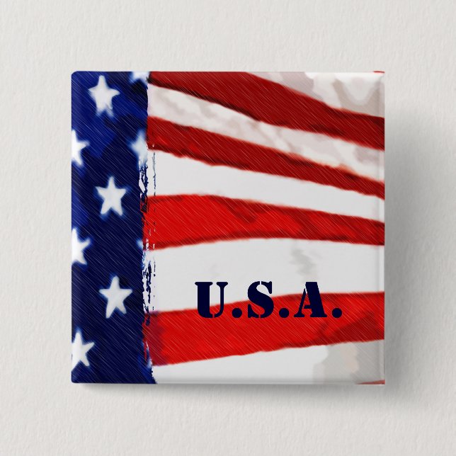 American Flag 2 Inch Square Button (Front)