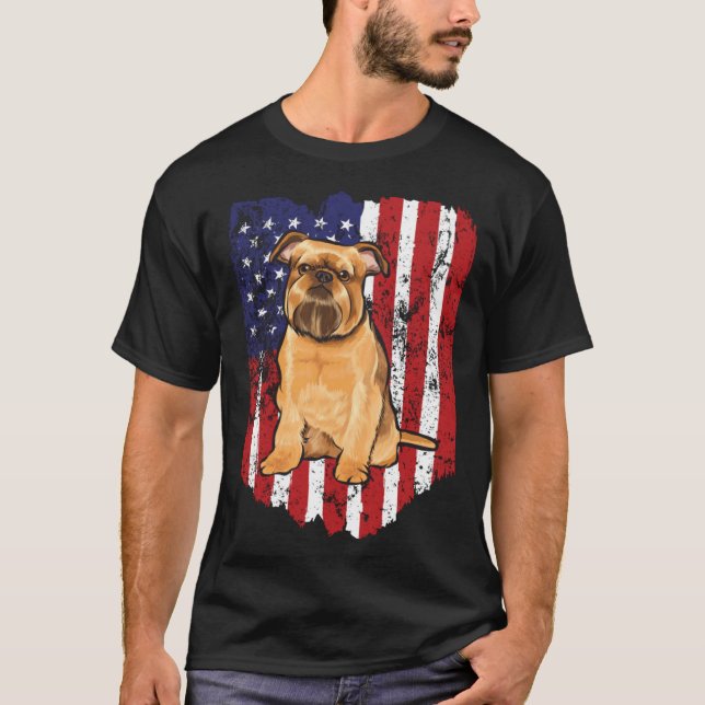 American Flag 4 July Brussels Griffon T-Shirt (Front)