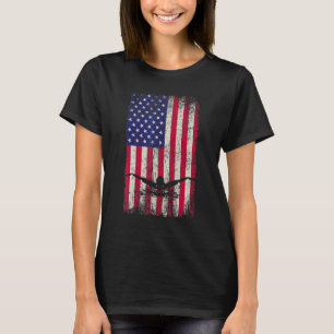 American Flag 4th July Independence Day Swimming S T-Shirt