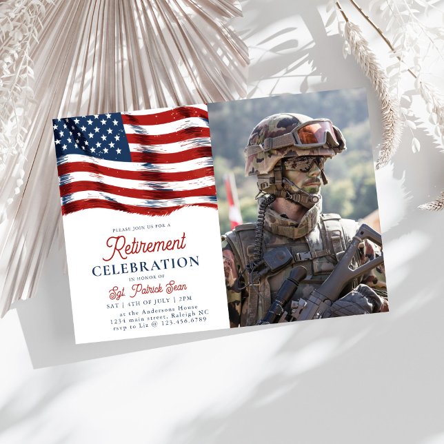  American Flag 4th of July Army Photo Retirement Invitation (Creator Uploaded)