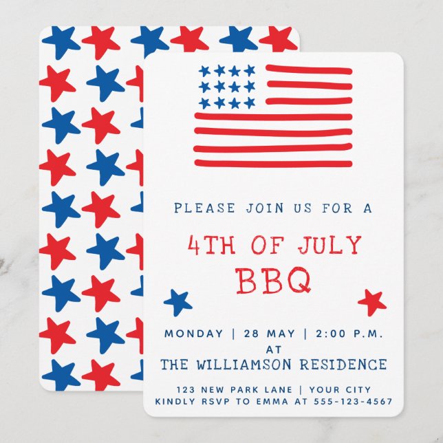 American Flag | 4th of July BBQ Invitation (Front/Back)