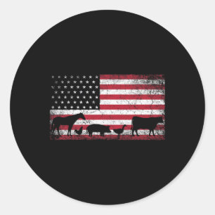 American Flag 4th Of July Chicken Horse Cow Pig Fa Classic Round Sticker