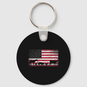 American Flag 4th Of July Chicken Horse Cow Pig Fa Keychain