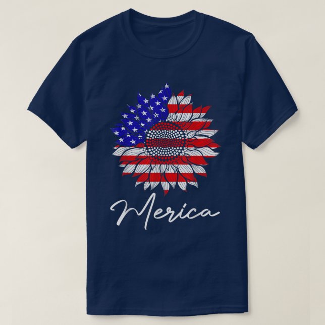 American Flag 4th Of July Fourth Sunflower US Wome T-Shirt (Design Front)