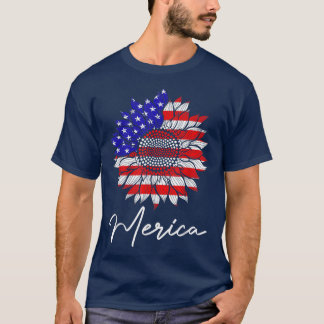 American Flag 4th Of July Fourth Sunflower US Wome T-Shirt