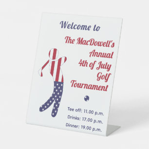 American Flag 4th of July Golf Tournament Welcome Pedestal Sign