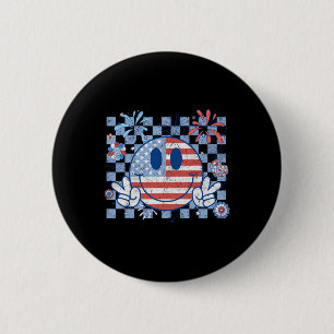 American Flag 4th Of July Groovy Smiling Face Chec 2 Inch Round Button
