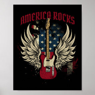 American Flag 4th Of July Guitar  Poster