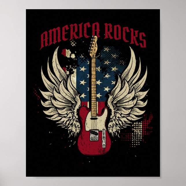 American Flag 4th Of July Guitar  Poster (Front)