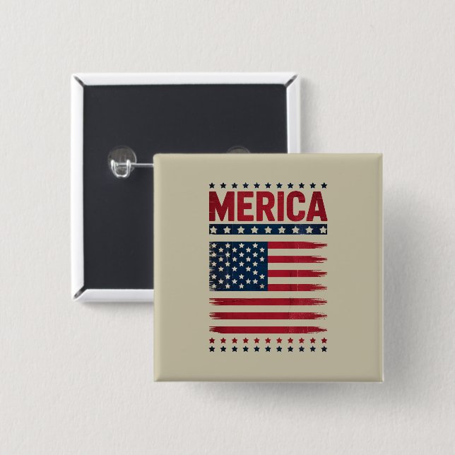 American Flag 4th of July Merica 2 Inch Square Button (Front & Back)