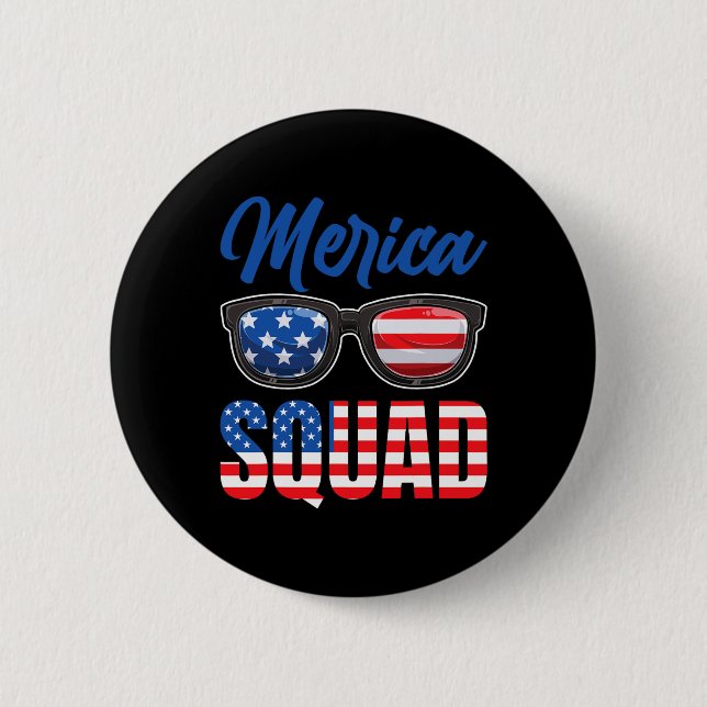 American Flag 4th Of July Merica Squad  2 Inch Round Button (Front)