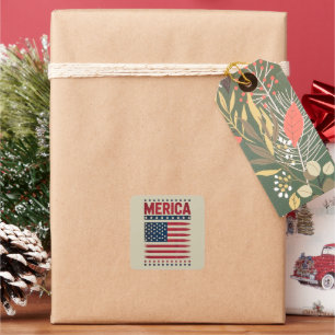 American Flag 4th of July Merica Square Sticker