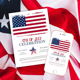 American Flag 4th of July Patriotic BBQ Party Invitation
