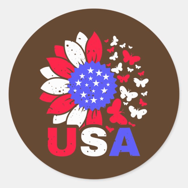 American Flag 4th Of July Proud USA Flower Girl  Classic Round Sticker (Front)