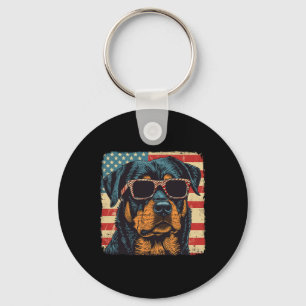 American Flag 4th Of July Rottweiler Dog Art  Keychain