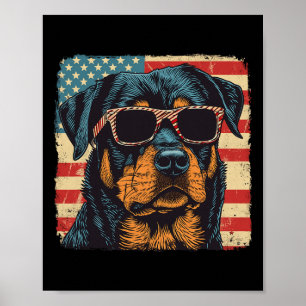 American Flag 4th Of July Rottweiler Dog Art Poster