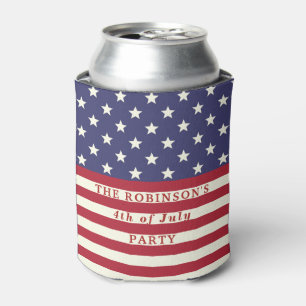 American Flag 4th of July Stars and Stripes Custom Can Cooler
