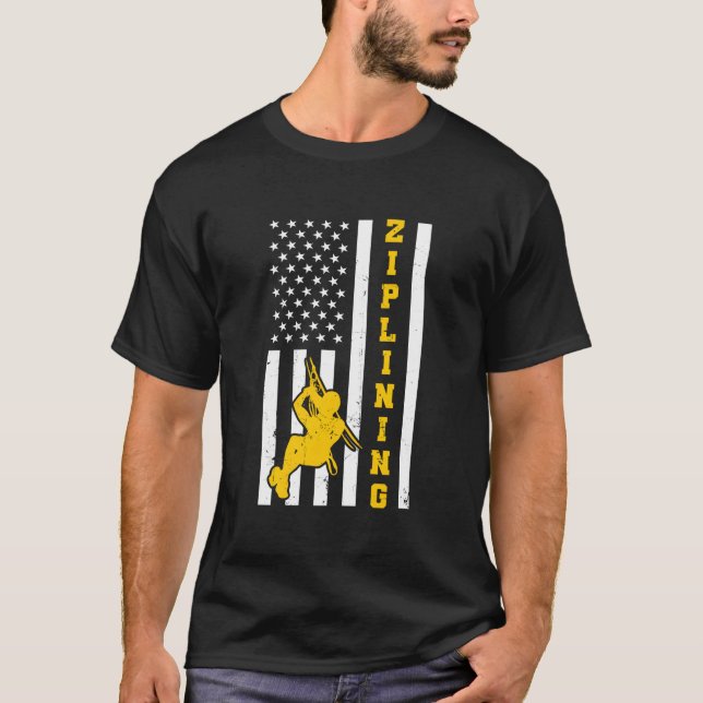 American Flag 4Th Of July Usa Ziplining T-Shirt (Front)