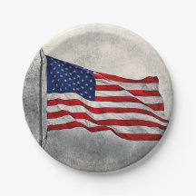 American Flag 7" Round Paper Plate