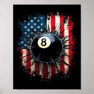 American Flag 8 Ball Billiards Patriotic Poster