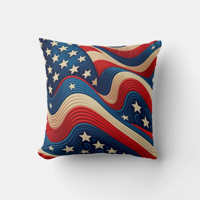 American Flag A Waving Patriotic Throw Pillow (Front)