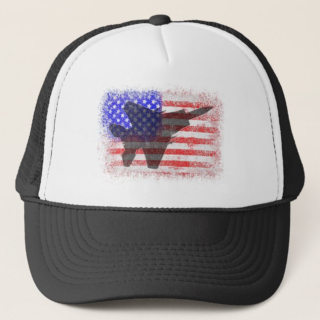 American Flag Airplane  Patriotic Air Force War Pl Trucker Hat (Front)