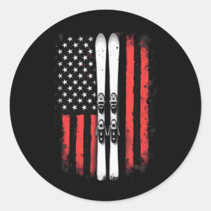 American Flag Alpine Skiing Skier _1 Classic Round Sticker